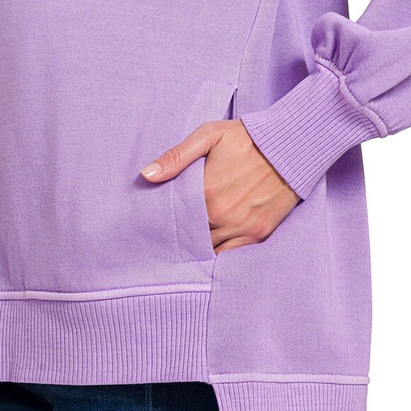 Zenana Pigment Dye Fleece Hi-low Hem Sweatshirt With Pocket - Picture 5 of 6